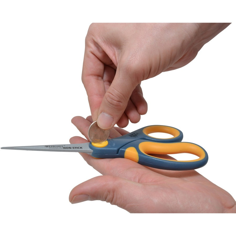 Westcott 8" Non-Stick Straight Scissors - 8" Overall Length - Straight-left/right - Titanium - Pointed Tip - Yellow - 1 Each