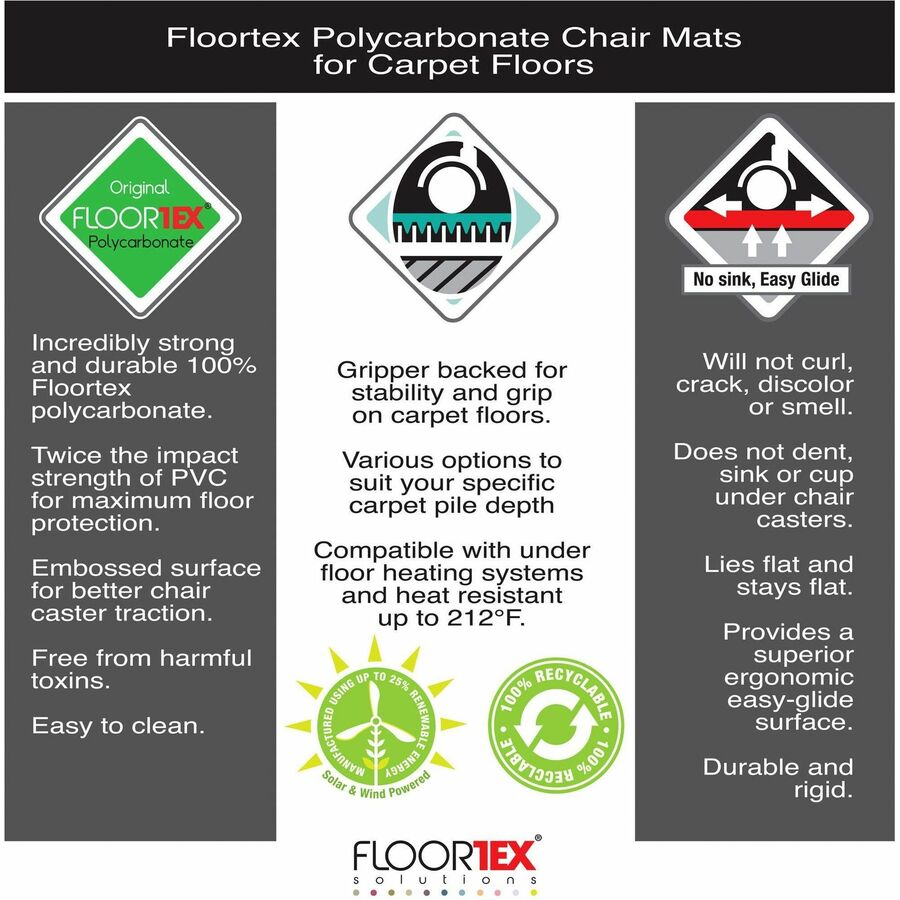 Floortex Polycarbonate Rectangular Chair Mat for Carpets over 1/2" - 35" x 47"