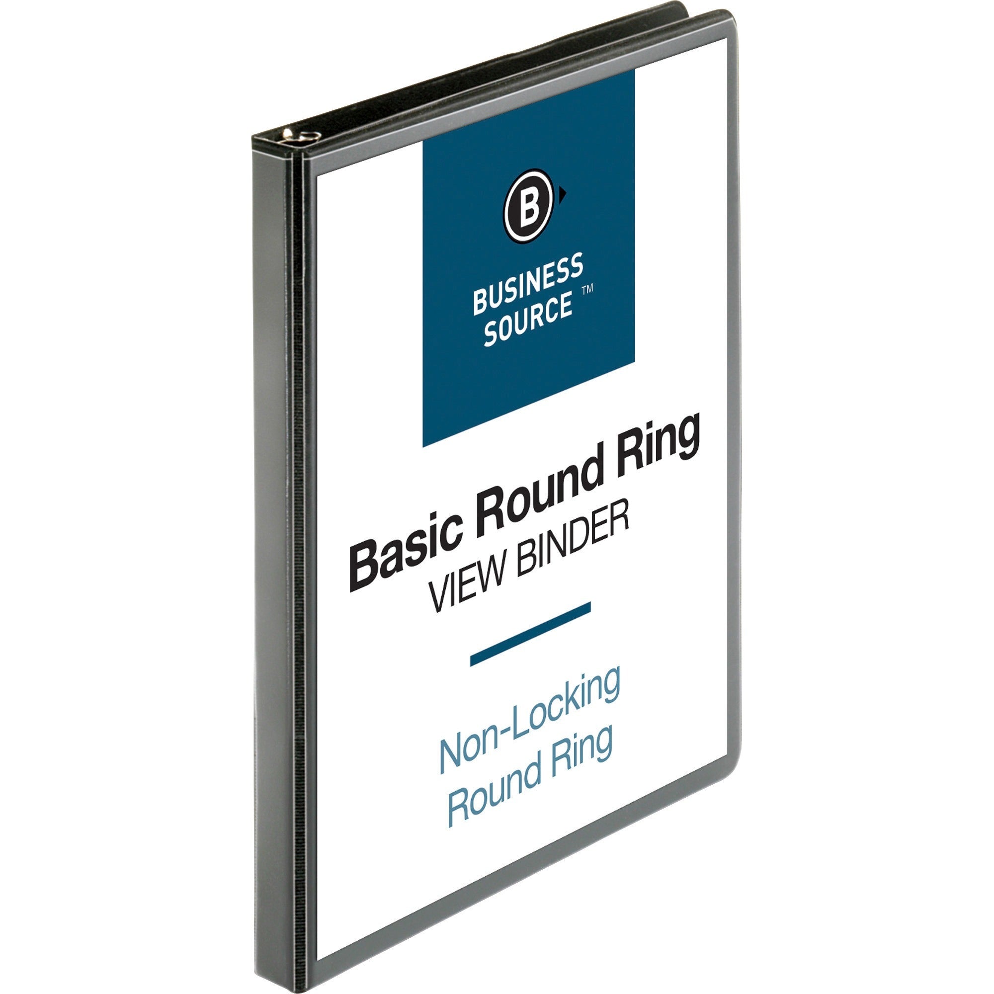 Business Source Round-ring View Binder, 1/2" Capacity, Letter Size (8.5" x 11"), 125 Sheet Capacity, 2 Internal Pockets, Polypropylene, Black, 1 Each