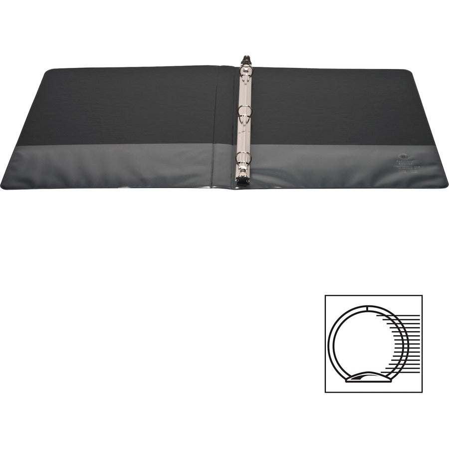 Business Source Round-ring View Binder, 1/2" Capacity, Letter Size (8.5" x 11"), 125 Sheet Capacity, 2 Internal Pockets, Polypropylene, Black, 1 Each