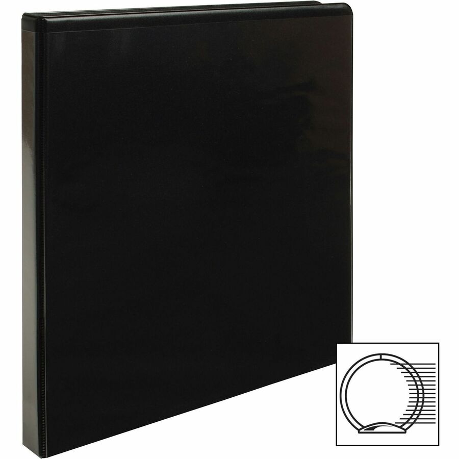 Business Source Round-ring View Binder, 1/2" Capacity, Letter Size (8.5" x 11"), 125 Sheet Capacity, 2 Internal Pockets, Polypropylene, Black, 1 Each
