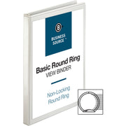 Business Source Round-ring View Binder, 1/2" Capacity, Letter Size, 125 Sheet Capacity, 2 Internal Pockets, Polypropylene, White, 1 Each