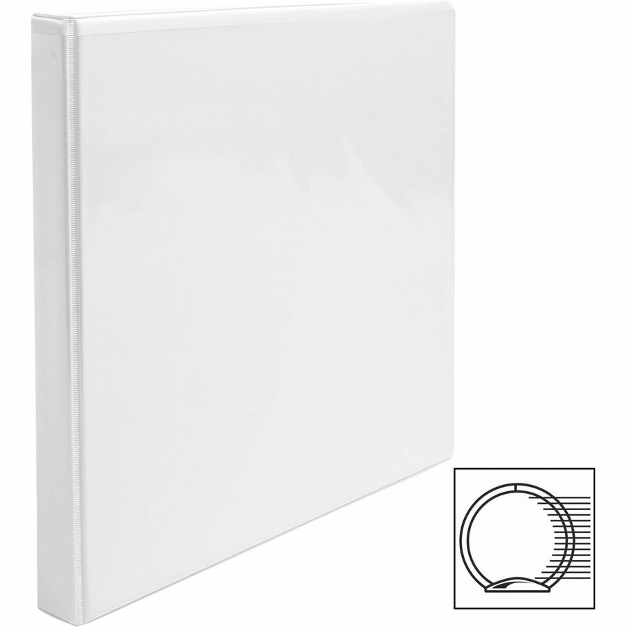 Business Source Round-ring View Binder, 1/2" Capacity, Letter Size, 125 Sheet Capacity, 2 Internal Pockets, Polypropylene, White, 1 Each