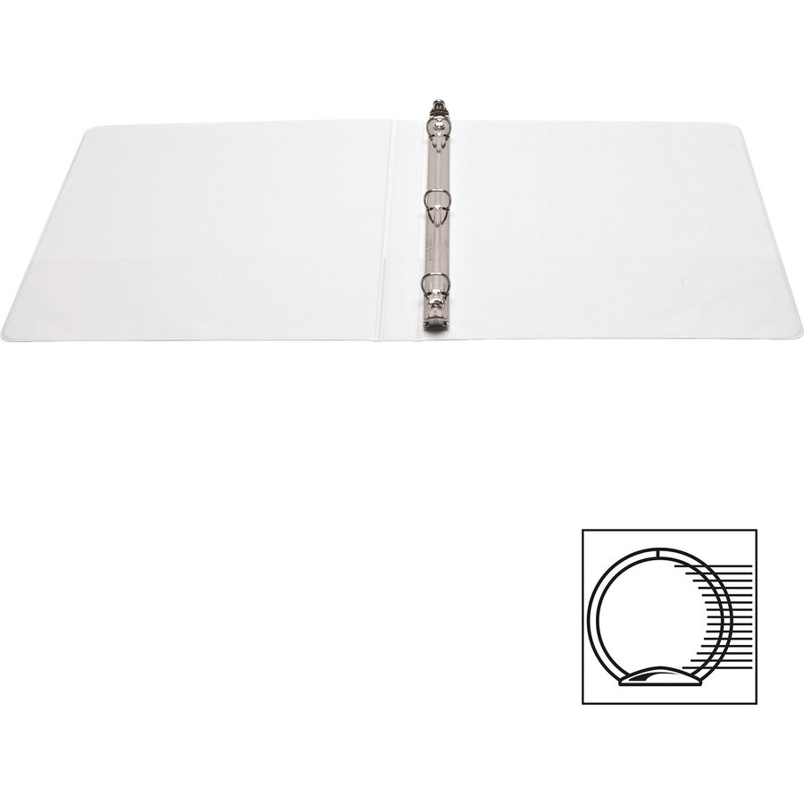 Business Source Round-ring View Binder, 1/2" Capacity, Letter Size, 125 Sheet Capacity, 2 Internal Pockets, Polypropylene, White, 1 Each