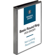 Business Source Round-ring View Binder, 1" Capacity, Letter Size (8.5" x 11"), 225 Sheet Capacity, 2 Internal Pockets, Polypropylene/Chipboard, Black, Clear Overlay, Wrinkle-free, Gap-free Ring, Non-glare, 1 Each