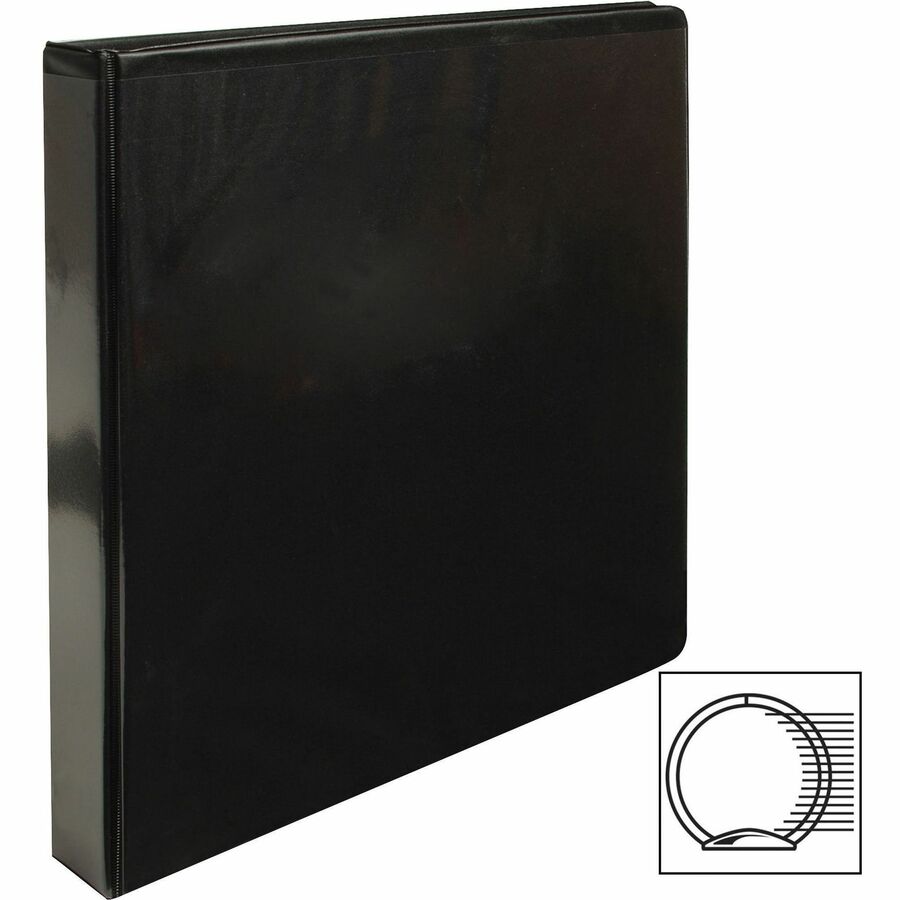 Business Source Round-ring View Binder, 1" Capacity, Letter Size (8.5" x 11"), 225 Sheet Capacity, 2 Internal Pockets, Polypropylene/Chipboard, Black, Clear Overlay, Wrinkle-free, Gap-free Ring, Non-glare, 1 Each