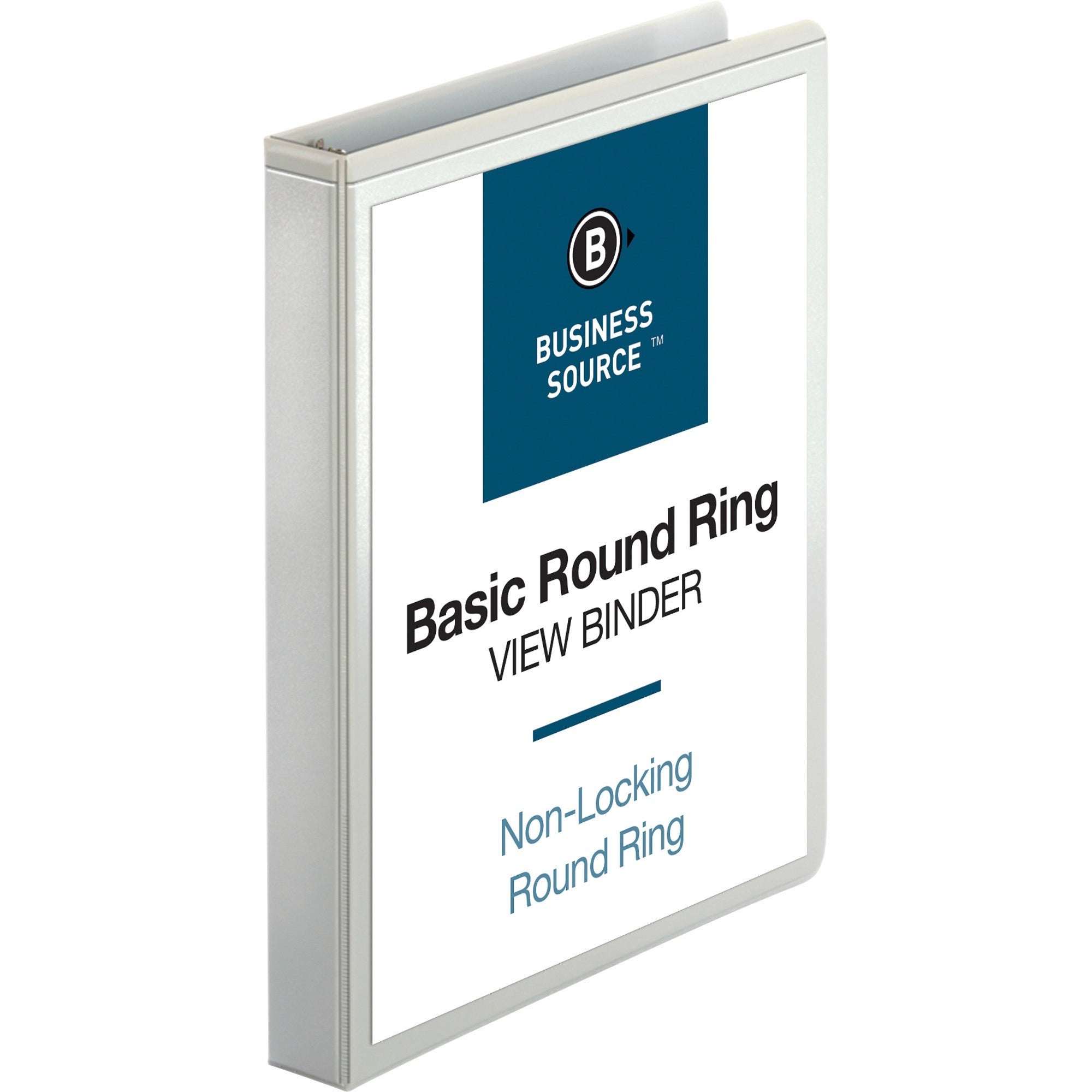 Business Source Round-ring View Binder, 1" Capacity, Letter Size (8.5" x 11"), 225 Sheet Capacity, 2 Internal Pockets, White, Polypropylene/Chipboard, Clear Overlay, 1 Each