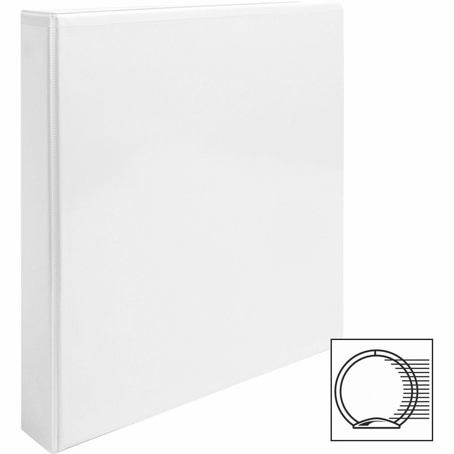 Business Source Round-ring View Binder, 1" Capacity, Letter Size (8.5" x 11"), 225 Sheet Capacity, 2 Internal Pockets, White, Polypropylene/Chipboard, Clear Overlay, 1 Each