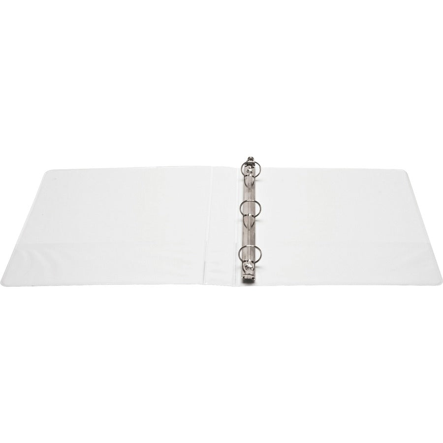 Business Source Round-ring View Binder, 1" Capacity, Letter Size (8.5" x 11"), 225 Sheet Capacity, 2 Internal Pockets, White, Polypropylene/Chipboard, Clear Overlay, 1 Each