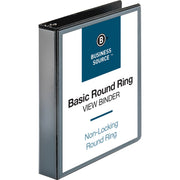 Business Source Round-ring View Binder, 1 1/2" Capacity, Letter Size (8 1/2" x 11"), 350 Sheet Capacity, 2 Internal Pockets, Black, Polypropylene/Chipboard, 1 Each