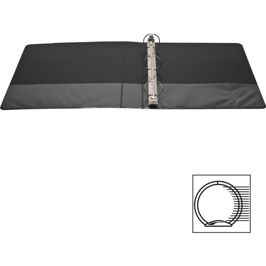 Business Source Round-ring View Binder, 1 1/2" Capacity, Letter Size (8 1/2" x 11"), 350 Sheet Capacity, 2 Internal Pockets, Black, Polypropylene/Chipboard, 1 Each
