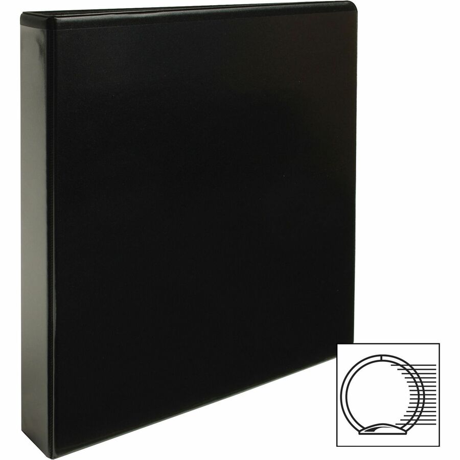 Business Source Round-ring View Binder, 1 1/2" Capacity, Letter Size (8 1/2" x 11"), 350 Sheet Capacity, 2 Internal Pockets, Black, Polypropylene/Chipboard, 1 Each