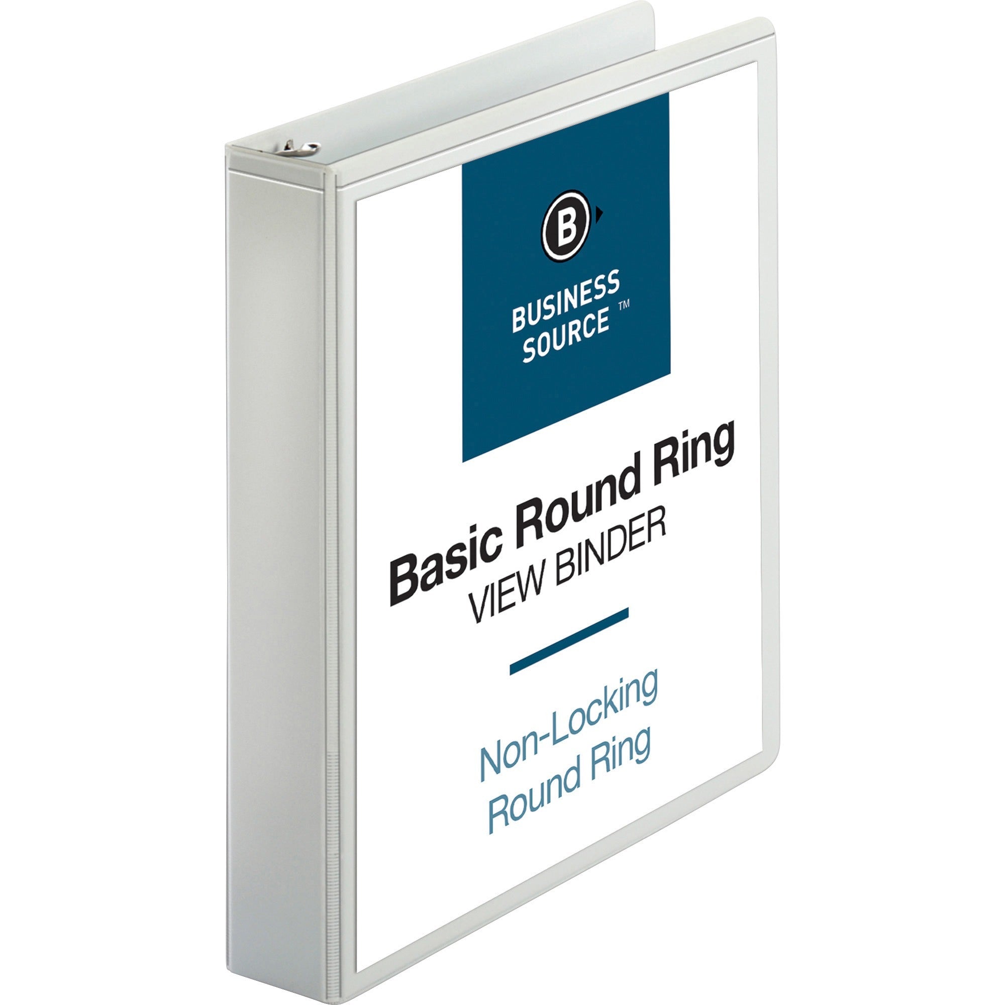 Business Source Round-ring View Binder, 1 1/2" Capacity, Letter Size, 8 1/2" x 11", 350 Sheet Capacity, 2 Internal Pockets, White, Polypropylene/Chipboard, Clear Overlay, Wrinkle-free, Gap-free Ring, 1 Each