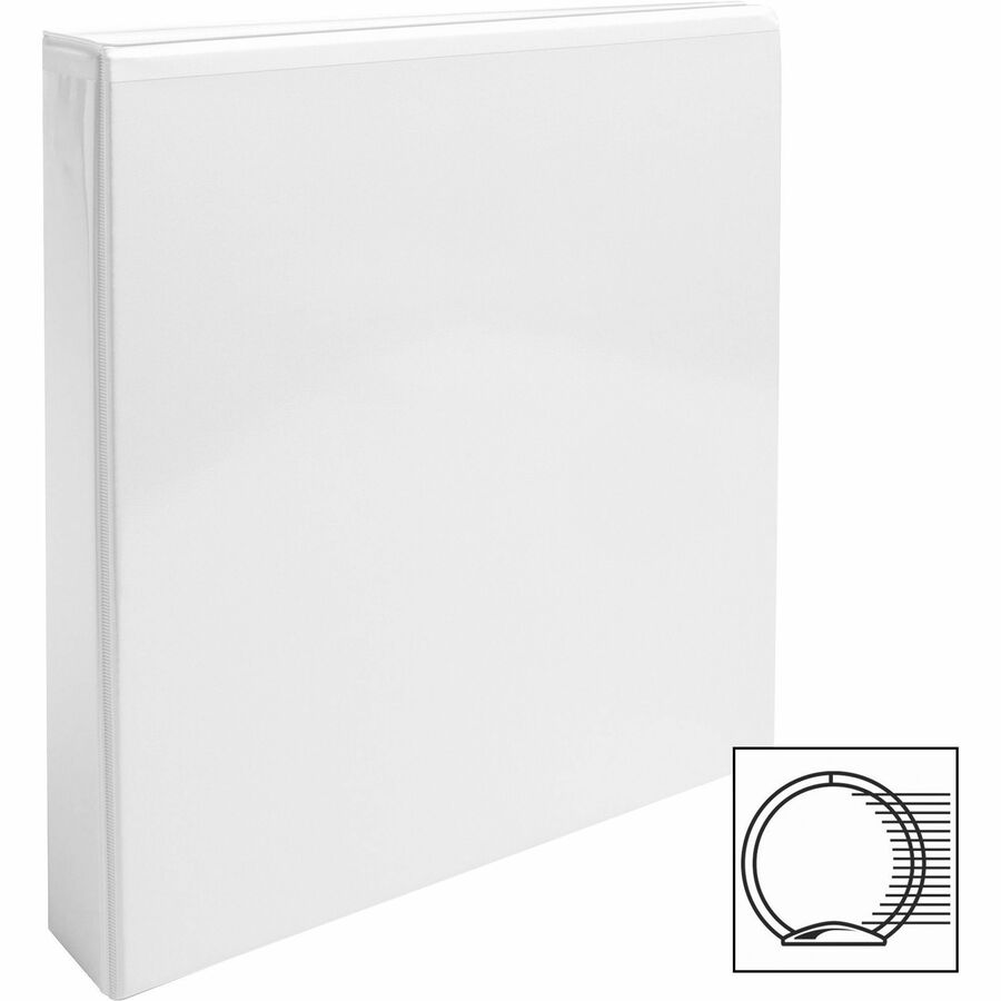 Business Source Round-ring View Binder, 1 1/2" Capacity, Letter Size, 8 1/2" x 11", 350 Sheet Capacity, 2 Internal Pockets, White, Polypropylene/Chipboard, Clear Overlay, Wrinkle-free, Gap-free Ring, 1 Each