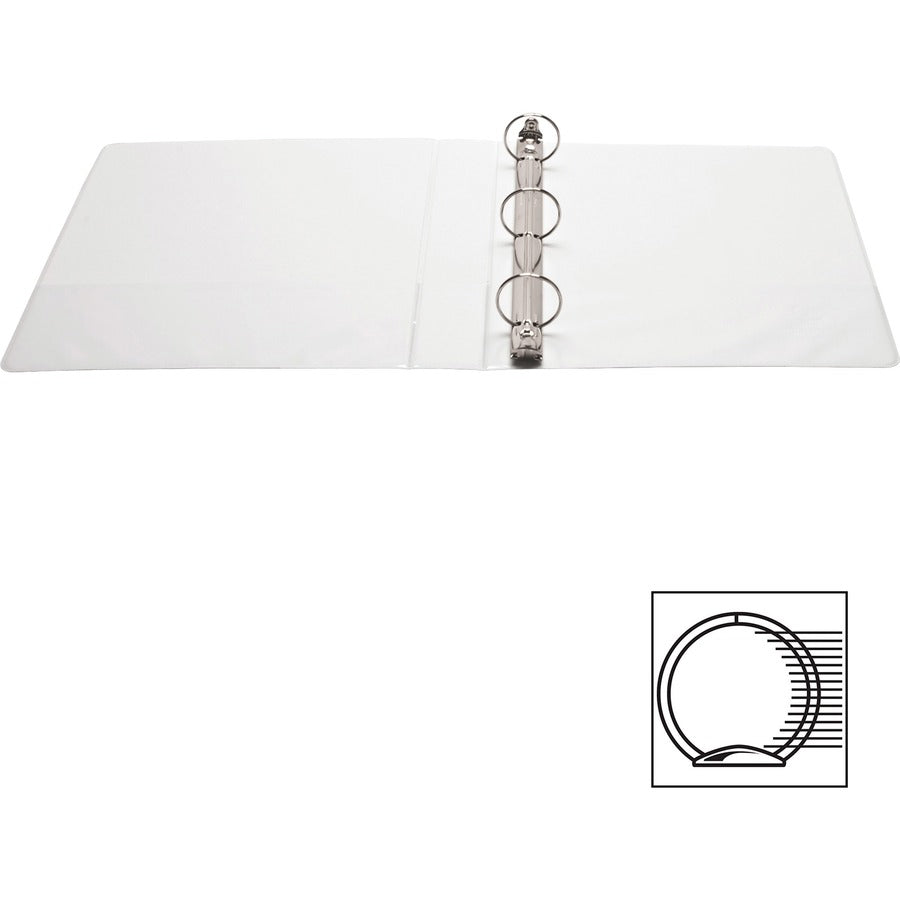 Business Source Round-ring View Binder, 1 1/2" Capacity, Letter Size, 8 1/2" x 11", 350 Sheet Capacity, 2 Internal Pockets, White, Polypropylene/Chipboard, Clear Overlay, Wrinkle-free, Gap-free Ring, 1 Each