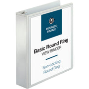 Business Source Round-ring View Binder, 2" Capacity, Letter Size (8.5" x 11"), 475 Sheet Capacity, 2 Internal Pockets, White, Polypropylene/Chipboard, Clear Overlay, Wrinkle-free, Gap-free Ring, 1 Each