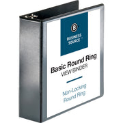 Business Source Round-ring View Binder, 3" Capacity, Letter Size, 625 Sheet Capacity, 2 Internal Pockets, Polypropylene, Black, 1 Each