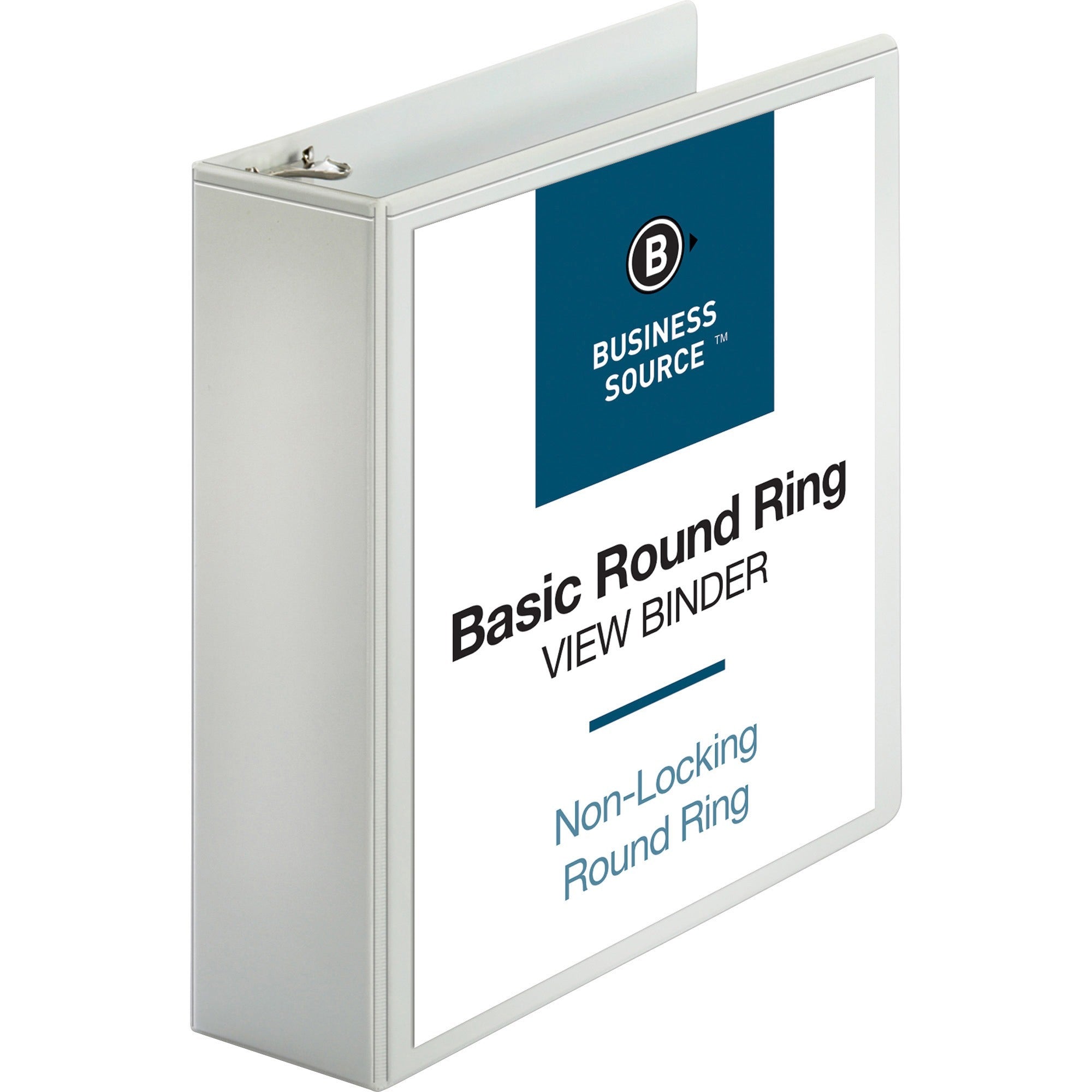 Business Source Round-ring View Binder, 3" Capacity, Letter Size (8.5" x 11"), 625 Sheet Capacity, 2 Internal Pockets, Polypropylene, White, 1 Each