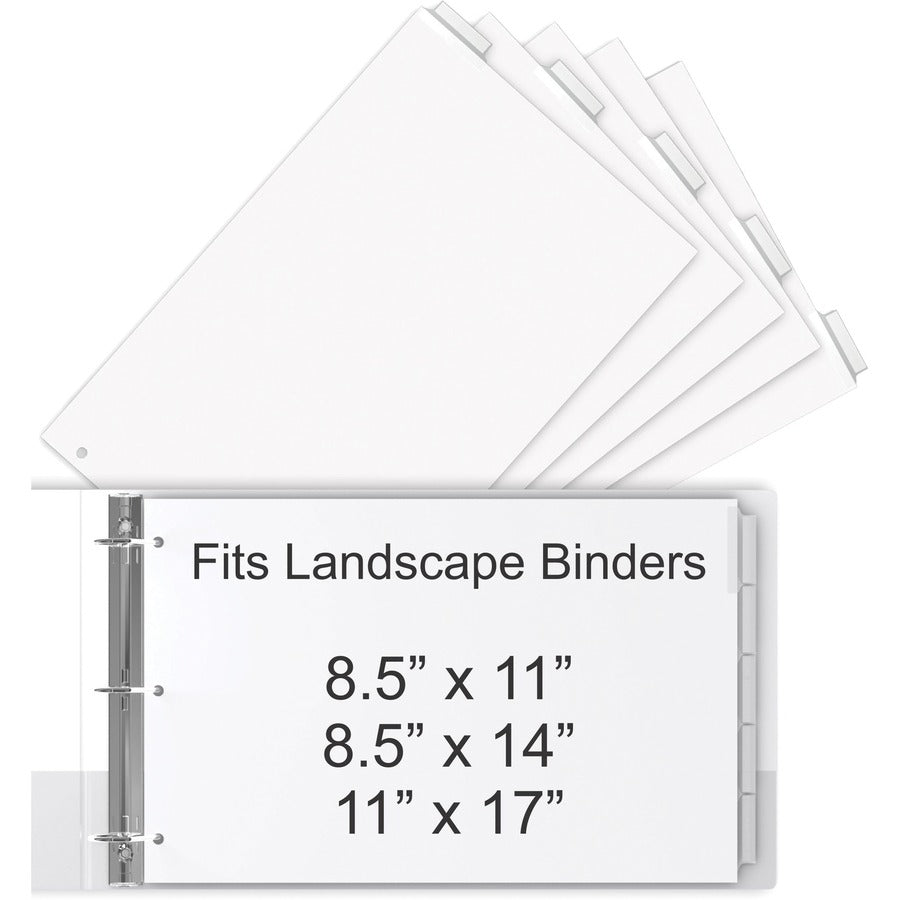 5 x Divider(s) - 5 Tab(s) - 5 Tab(s)/Set - 8.5" Divider Width x 14" Divider Length - Legal - 3 Hole Punched - White Divider - Clear Plastic Tab(s) - 30% Recycled - Hole Reinforcement, Punched - 1 Set