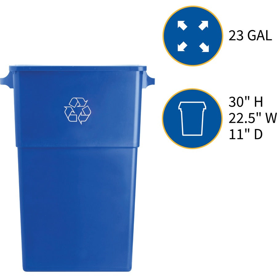 Genuine Joe 23 Gallon Recycling Container - 23 gal Capacity - Rectangular - 30" Height x 22.5" Width x 11" Depth - Blue, White - 1 Each