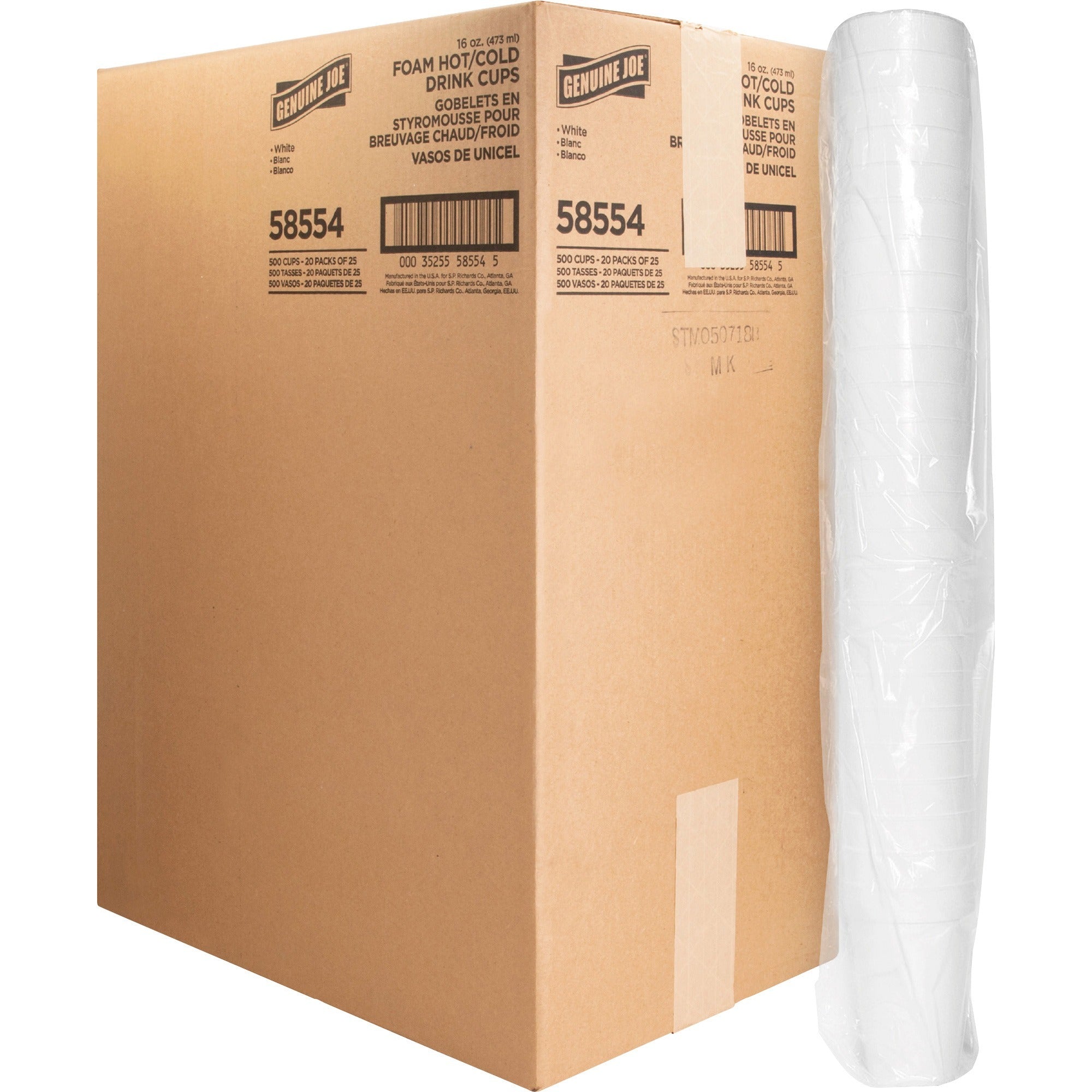 16 fl oz - White - Foam - Hot Drink, Cold Drink - 25/Pack - 20 / Carton