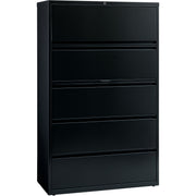 Lorell Fortress Series Lateral File w/Roll-out Posting Shelf - 42" Width x 18.6" Depth x 67.7" Height - 5 x Drawer(s) for File - Letter, Legal, A4 - Lateral - Interlocking, Label Holder, Leveling Glide, Ball-bearing Suspension - Black - Recycled