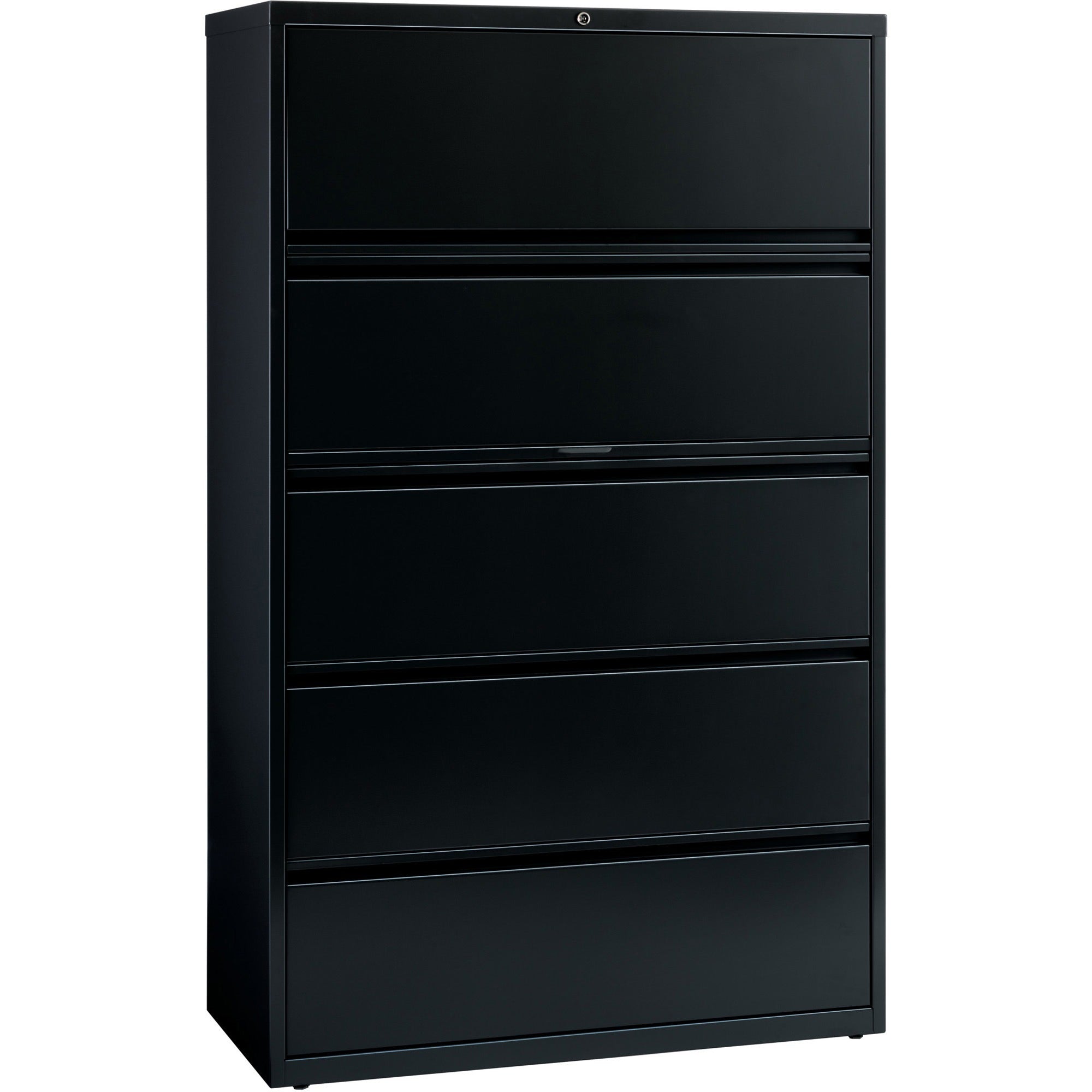 Lorell Fortress Series Lateral File w/Roll-out Posting Shelf - 42" Width x 18.6" Depth x 67.7" Height - 5 x Drawer(s) for File - Letter, Legal, A4 - Lateral - Interlocking, Label Holder, Leveling Glide, Ball-bearing Suspension - Black - Recycled