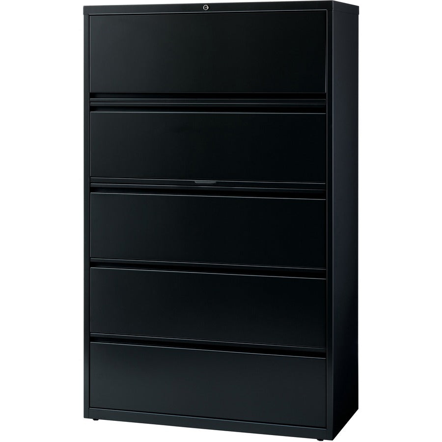 Lorell Fortress Series Lateral File w/Roll-out Posting Shelf - 42" Width x 18.6" Depth x 67.7" Height - 5 x Drawer(s) for File - Letter, Legal, A4 - Lateral - Interlocking, Label Holder, Leveling Glide, Ball-bearing Suspension - Black - Recycled