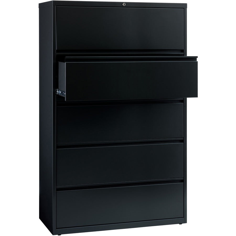 Lorell Fortress Series Lateral File w/Roll-out Posting Shelf - 42" Width x 18.6" Depth x 67.7" Height - 5 x Drawer(s) for File - Letter, Legal, A4 - Lateral - Interlocking, Label Holder, Leveling Glide, Ball-bearing Suspension - Black - Recycled