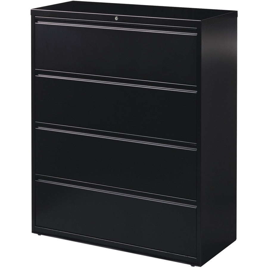 Lorell Fortress Series Lateral File - 42" Width x 18.6" Depth x 52.5" Height - 4 x Drawer(s) for File - Letter, Legal, A4 - Lateral - Interlocking, Leveling Glide, Label Holder, Ball-bearing Suspension - Black - Recycled