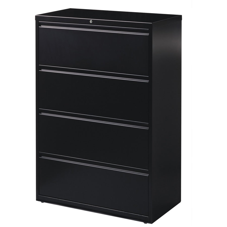 Lorell Fortress Series Lateral File - 36" Width x 18.6" Depth x 52.5" Height - 4 x Drawer(s) for File - Letter, Legal, A4 - Lateral - Ball-bearing Suspension, Leveling Glide, Label Holder, Interlocking - Black - Steel - Recycled