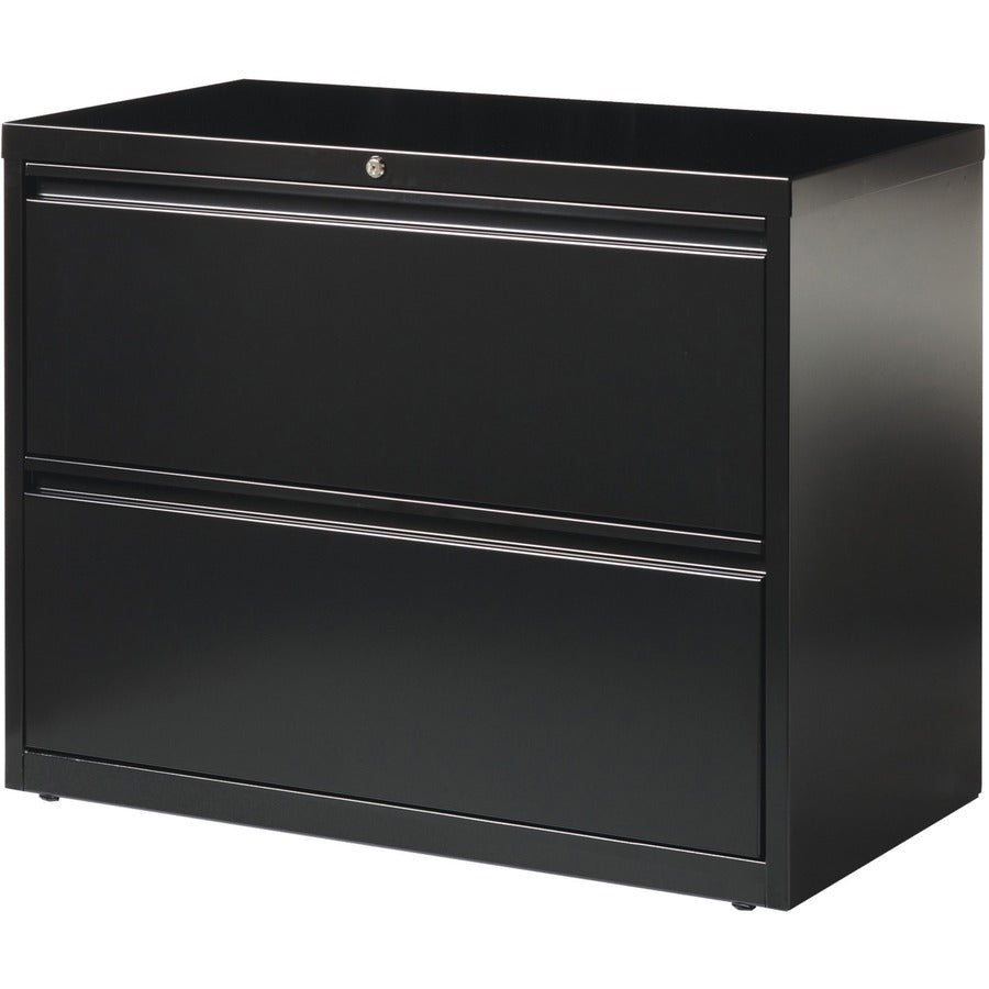 Lorell Fortress Series Lateral File - 36" Width x 18.6" Depth x 28.1" Height - 2 x Drawer(s) for File - Letter, Legal, A4 - Lateral - Leveling Glide, Label Holder, Ball-bearing Suspension, Interlocking - Black - Steel - Recycled