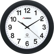 Lorell 12" Round Radio-Controlled Wall Clock - Analog - Quartz - White Main Dial - Black Case - Plastic