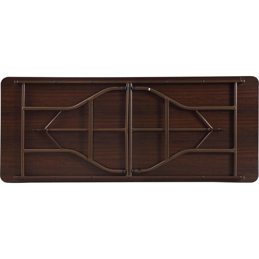 Lorell Economy Folding Table - Melamine Rectangle Top - 500 lb Capacity - 72" Table Top Length x 30" Table Top Width x 0.63" Table Top Thickness - 29" Height - Mahogany - 1 Each