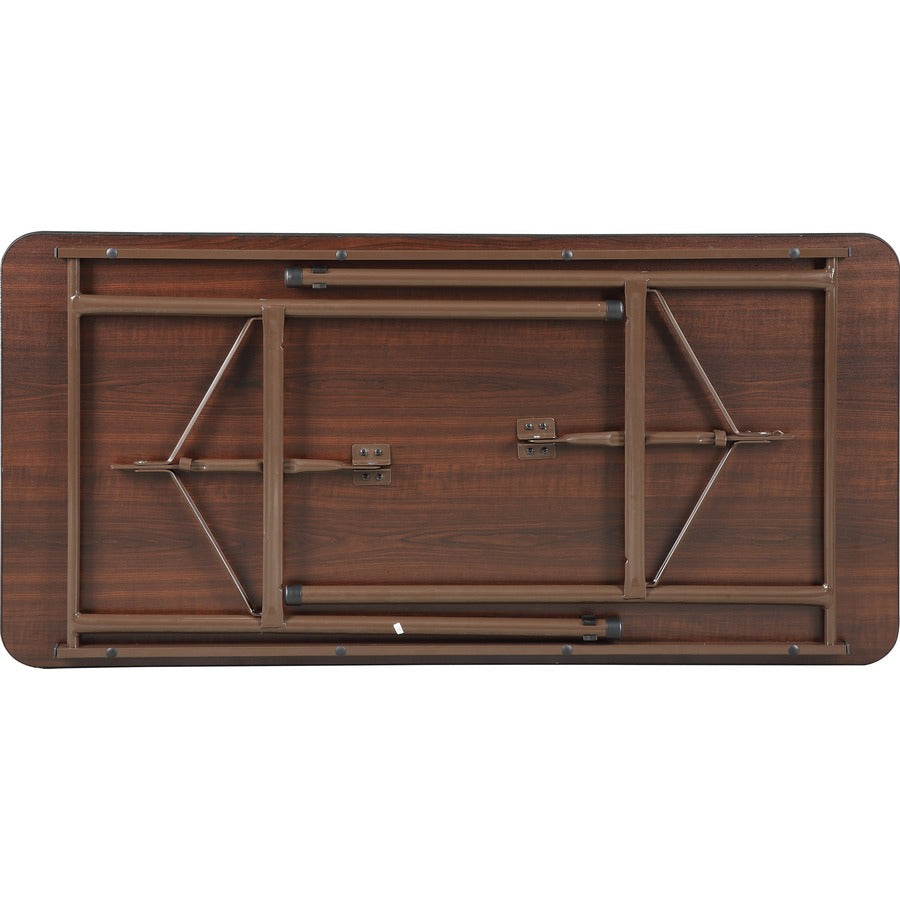 Lorell Economy Folding Table - Melamine Rectangle Top - 500 lb Capacity - 48" Table Top Length x 24" Table Top Width x 0.63" Table Top Thickness - 29" Height - Mahogany - 1 Each