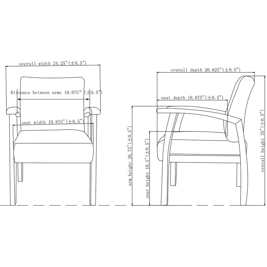 Lorell Thickly Padded Guest Chair - Espresso Frame Color - Four-legged Base - Charcoal - 1 Each
