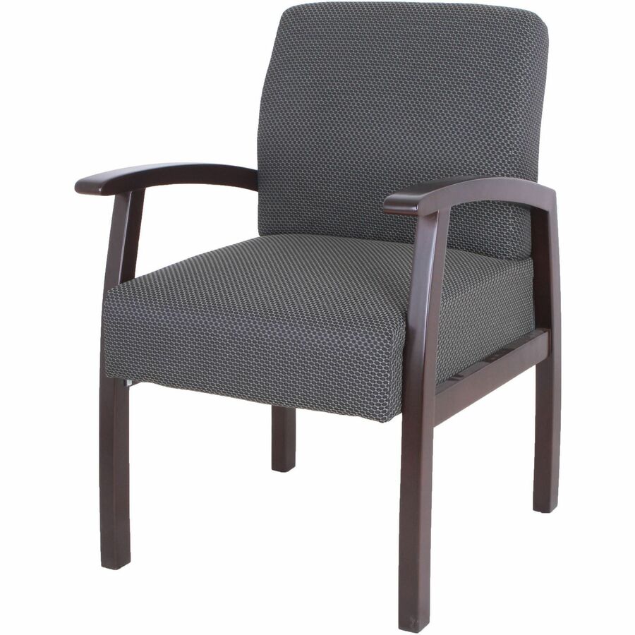 Lorell Thickly Padded Guest Chair - Espresso Frame Color - Four-legged Base - Charcoal - 1 Each