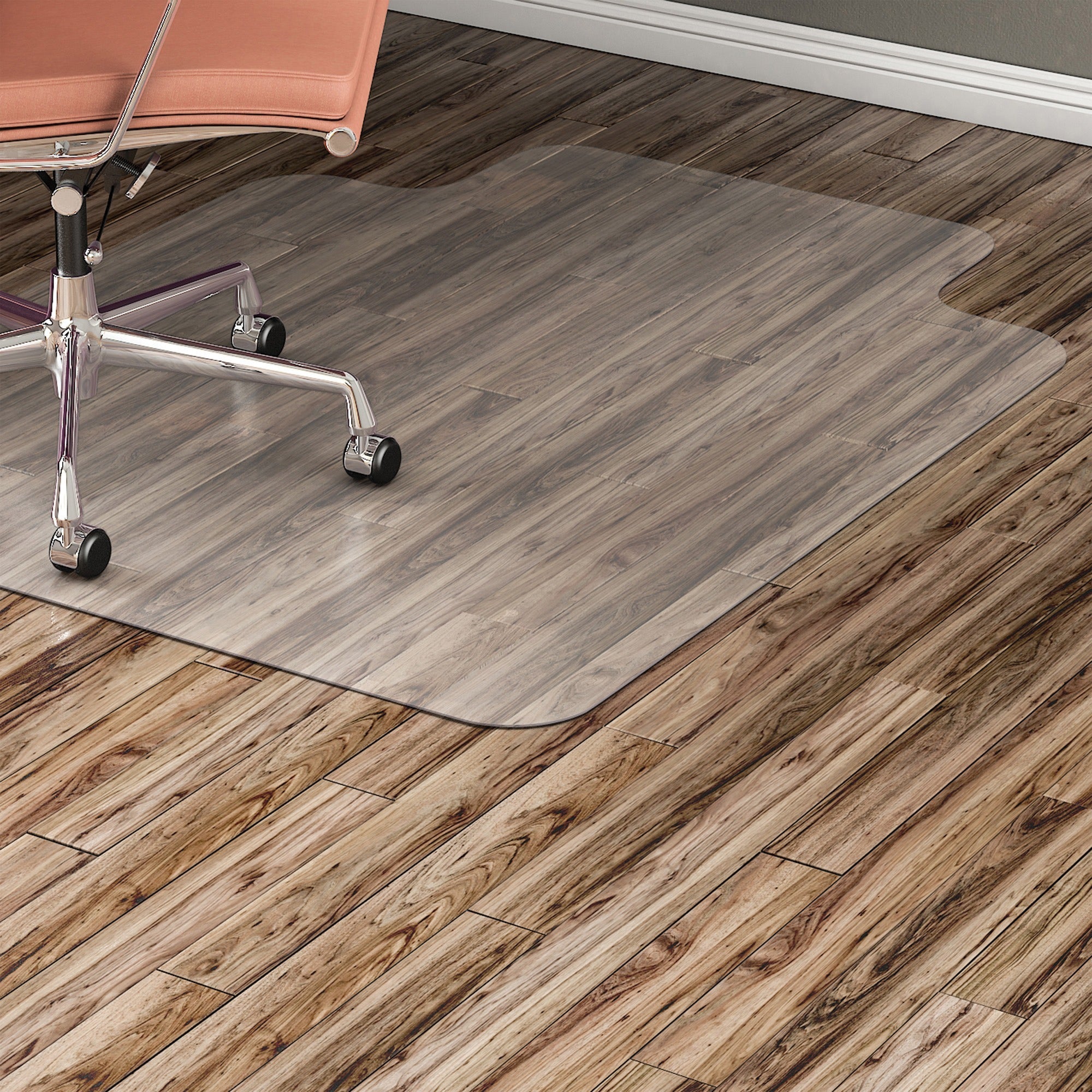 Lorell Wide Lip Chairmat - Hard Floor, Wood Floor, Vinyl Floor, Tile Floor - 60" Length x 46" Width x 0.095" Thickness - Lip Size 12" Length x 25" Width - Vinyl - Clear - 1 Each