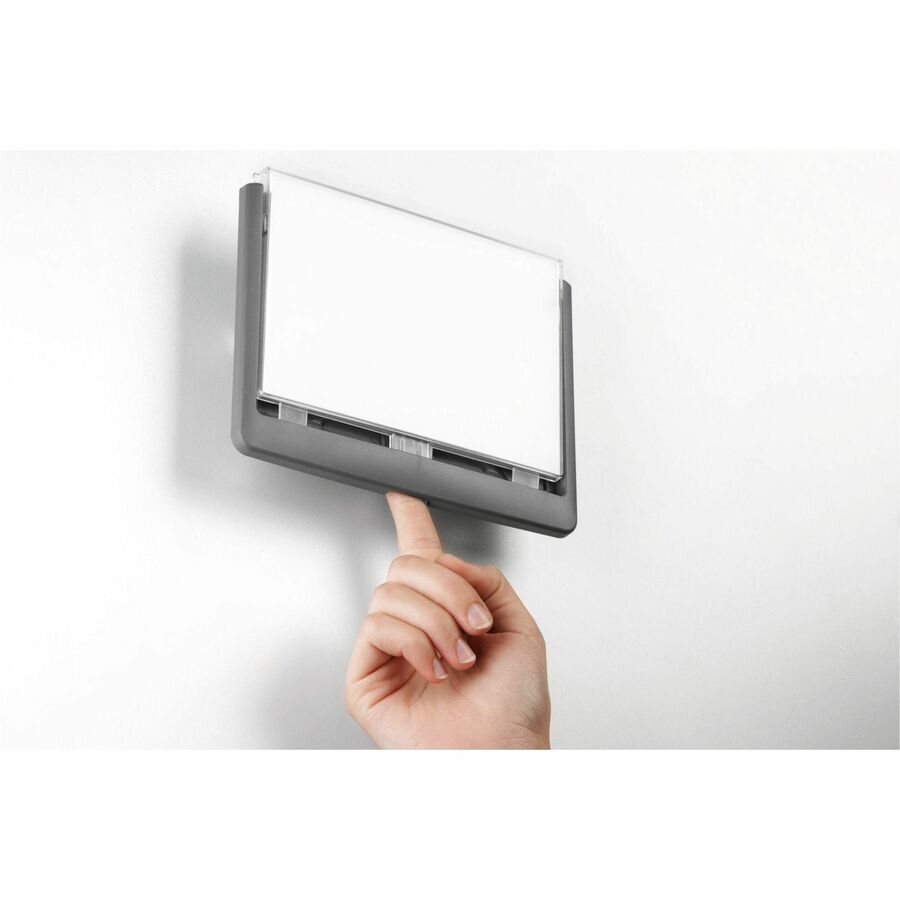 DURABLE Click Sign - 6.8" Width x 5.1" Height x 0.6" Depth - Rectangular Shape - Wall Mountable, Door-mountable - Indoor - Plastic - Graphite, Graphite - 1 Each
