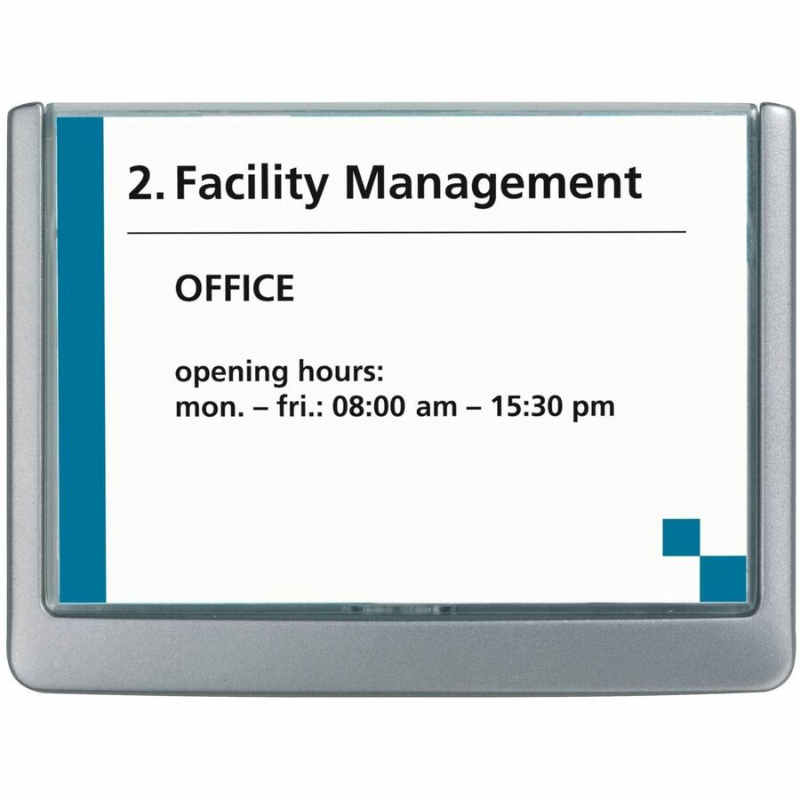 DURABLE Click Sign - 6.8" Width x 5.1" Height x 0.6" Depth - Rectangular Shape - Wall Mountable, Door-mountable - Indoor - Plastic - Graphite, Graphite - 1 Each
