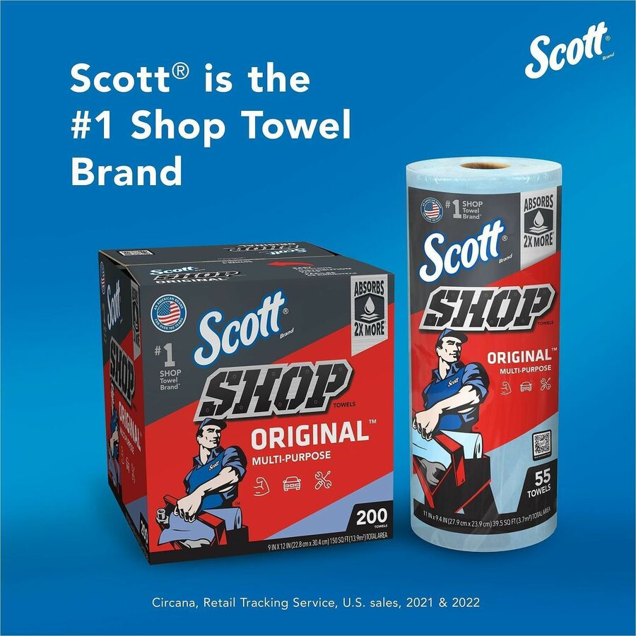 Scott Original Shop Towels - Fresh - 9.40" Width x 11" Length - 55 Sheets/Roll - Blue - 1 Roll