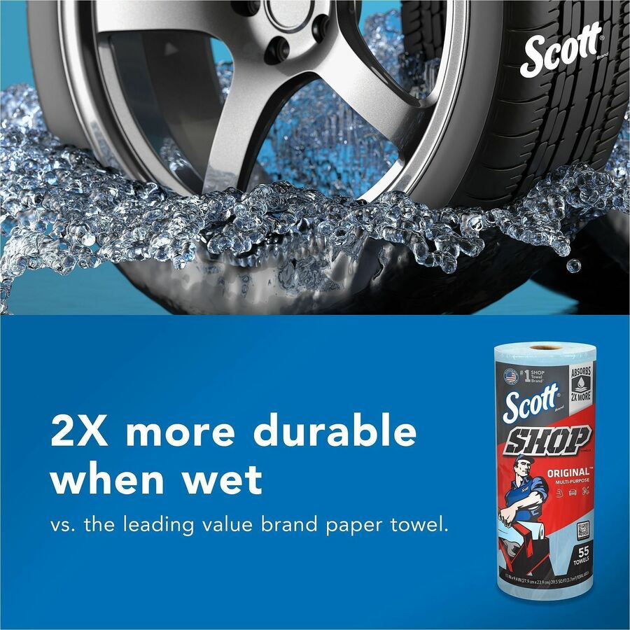 Scott Original Shop Towels - Fresh - 9.40" Width x 11" Length - 55 Sheets/Roll - Blue - 1 Roll