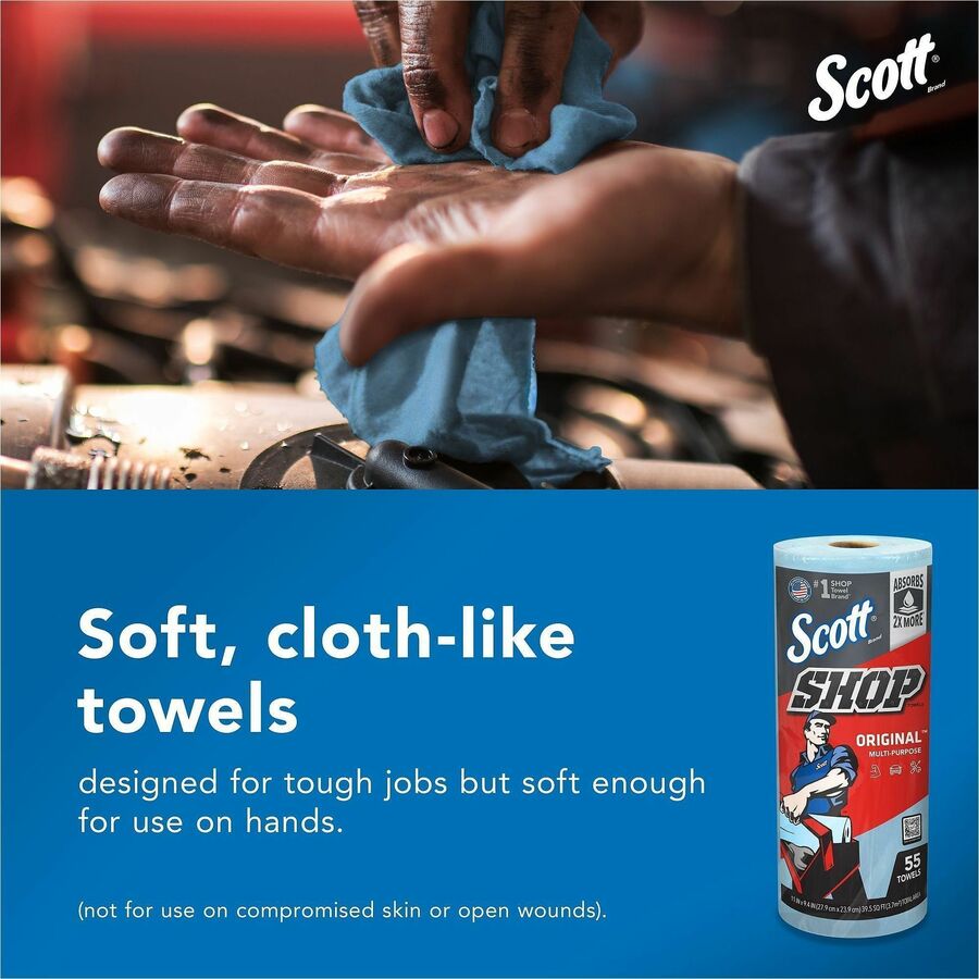 Scott Original Shop Towels - Fresh - 9.40" Width x 11" Length - 55 Sheets/Roll - Blue - 1 Roll