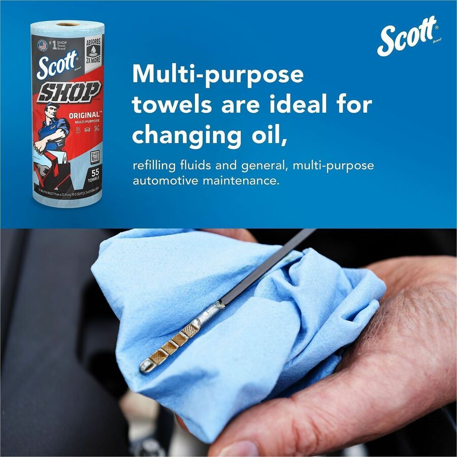 Scott Original Shop Towels - Fresh - 9.40" Width x 11" Length - 55 Sheets/Roll - Blue - 1 Roll