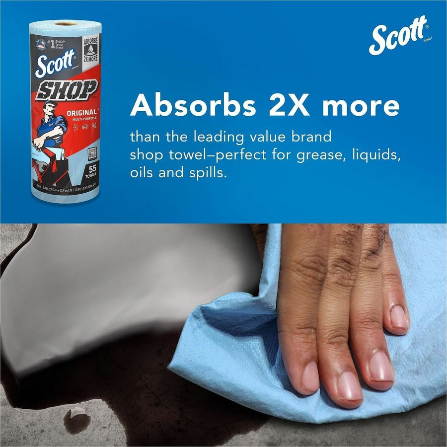 Scott Original Shop Towels - Fresh - 9.40" Width x 11" Length - 55 Sheets/Roll - Blue - 1 Roll