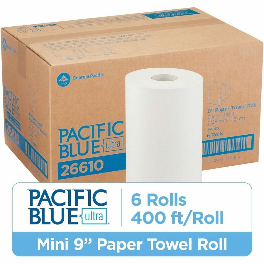 1 Ply - 9" Width x 400 ft Length - White - 6 / Carton