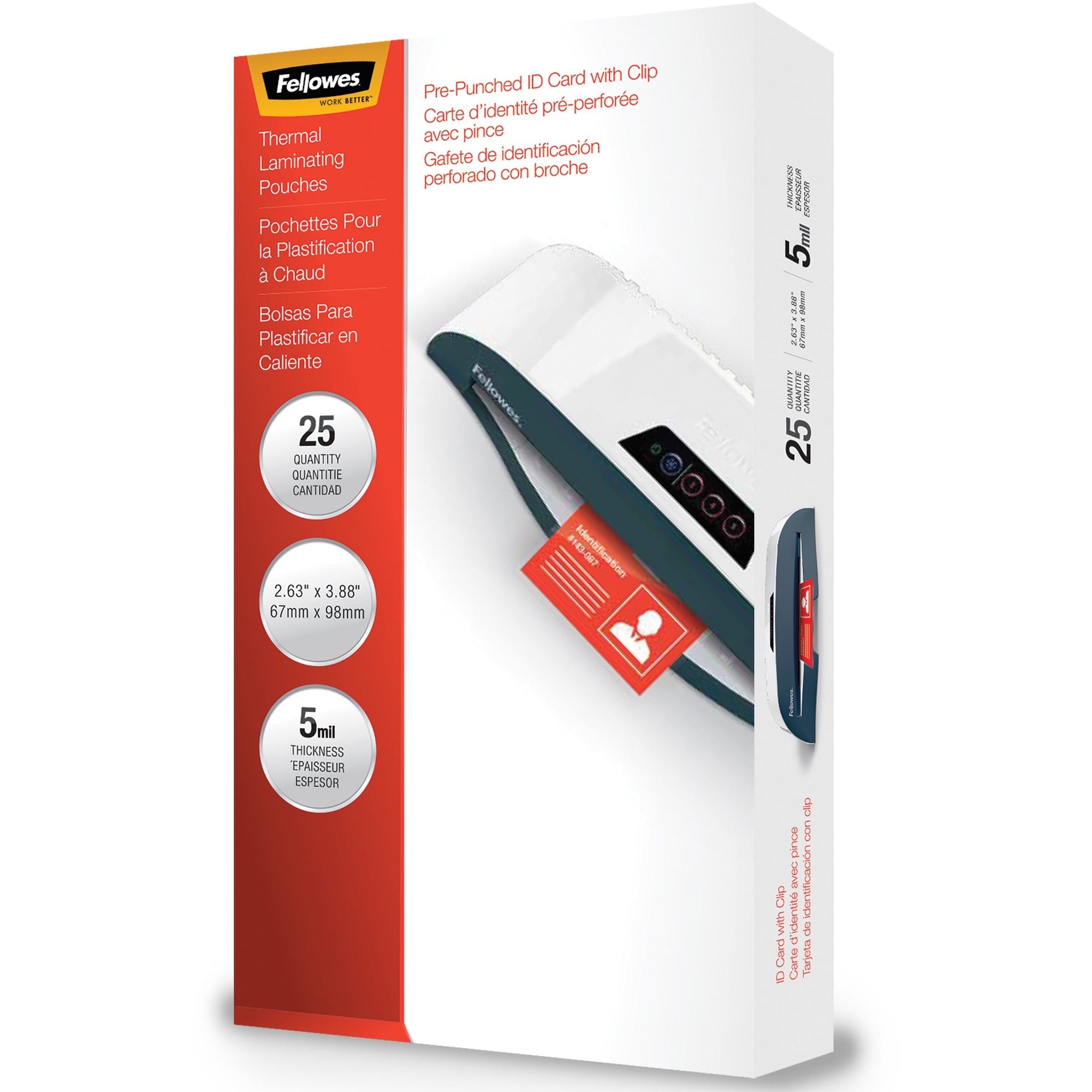 Laminating Pouch/Sheet Size: 3.88" Width x 5 mil Thickness - Glossy - for ID Badge - Durable, Easy to Use - Clear - 25 / Pack