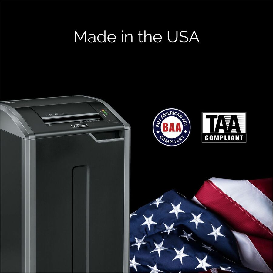 Continuous Shredder - Strip Cut - 38 Per Pass - for shredding Staples, Credit Card, CD, DVD, Paper Clip, Junk Mail, Paper - 0.219" Shred Size - P-2 - 20 ft/min - 12" Throat - 30 gal Wastebin Capacity - Black, Dark Silver - TAA Compliant