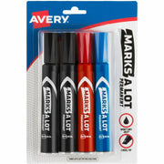Avery&reg; Marks A Lot Permanent Markers - Regular Chisel Marker Point - Black, Blue, Red Ink - Black, Blue, Red Barrel - 4 / Pack