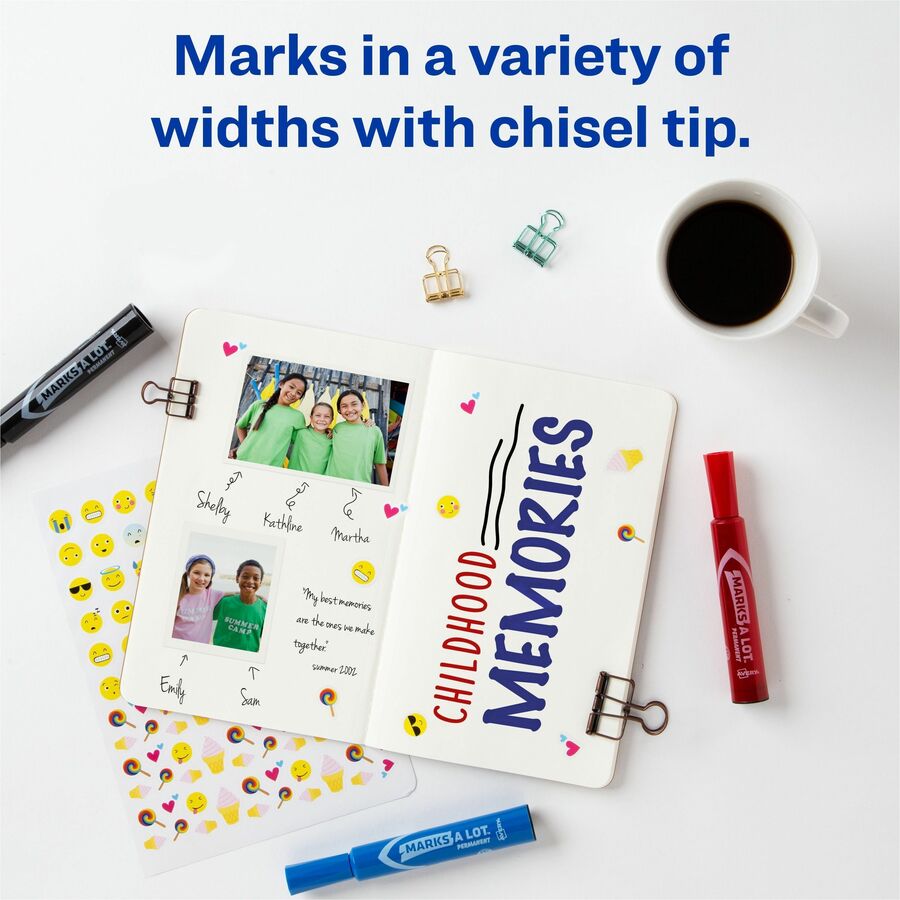 Avery&reg; Marks A Lot Permanent Markers - Regular Chisel Marker Point - Black, Blue, Red Ink - Black, Blue, Red Barrel - 4 / Pack
